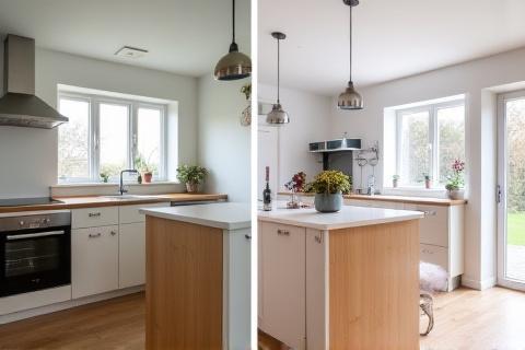 Før/efter køkkenfornyelse i Odense